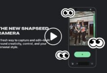 iPhone displaying Snapseed app with retro film filter applied to a city street photo, showcasing vintage tones and manual editing controls.